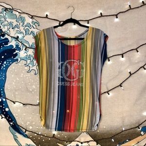 Guess Multicolored Striped Top w/Rhinestone Sz M/L